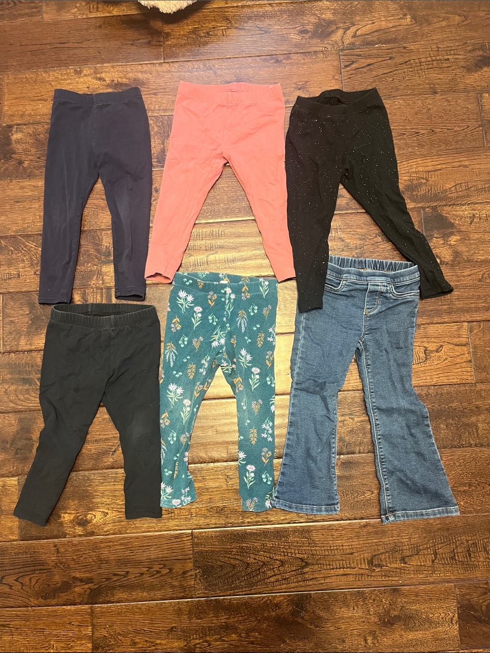 Girls' Mixed Color Leggings & Jeans Bundle - Navy, Coral, Black, Floral, Denim